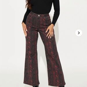 Fashion Nova Red and Black Flare Jeans